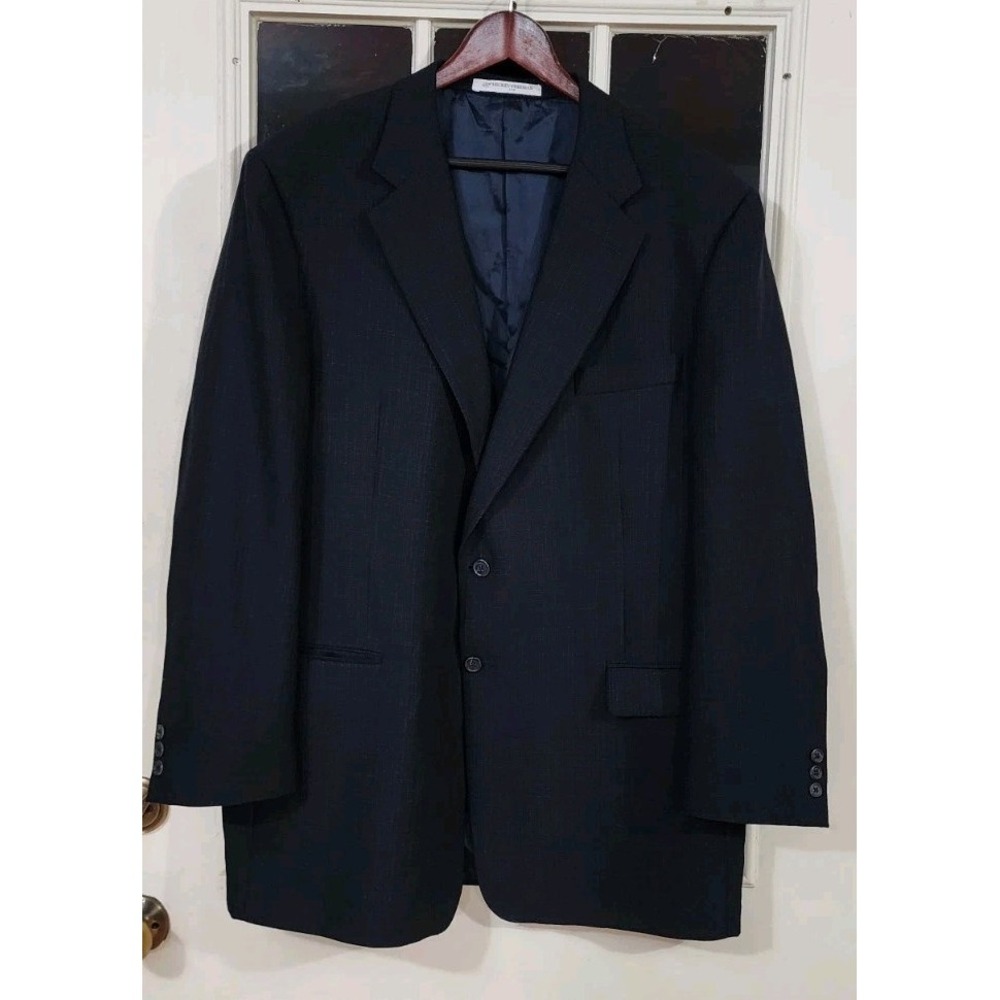 Hickey Freeman Mens Blue sport coat 48 L 100% WOOL Union Made In USA Grid Check
